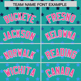 Custom Aqua Pink-White Raglan Sleeve Personalized Star Print Authentic Baseball Jersey