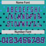 Custom Aqua Purple-White Raglan Sleeve Personalized Star Print Authentic Baseball Jersey