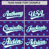 Custom Purple Aqua-White Raglan Sleeve Personalized Star Print Authentic Baseball Jersey