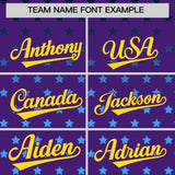 Custom Purple Gold-White Raglan Sleeve Personalized Star Print Authentic Baseball Jersey