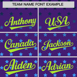 Custom Purple Neon Green-White Raglan Sleeve Personalized Star Print Authentic Baseball Jersey