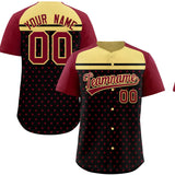 Custom Black Crimson-Khaki Raglan Sleeve Personalized Star Print Authentic Baseball Jersey