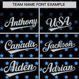 Custom Black Silver-White Raglan Sleeve Personalized Star Print Authentic Baseball Jersey
