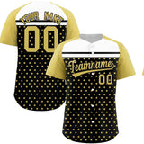 Custom Black Old Gold-White Raglan Sleeve Personalized Star Print Authentic Baseball Jersey