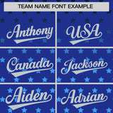Custom Royal Silver-White Raglan Sleeve Personalized Star Print Authentic Baseball Jersey