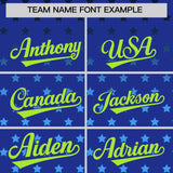 Custom Royal Neon Green-White Raglan Sleeve Personalized Star Print Authentic Baseball Jersey