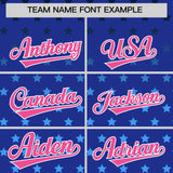 Custom Royal Pink-White Raglan Sleeve Personalized Star Print Authentic Baseball Jersey
