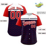 Custom Navy Red-White Raglan Sleeve Personalized Star Print Authentic Baseball Jersey