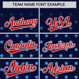 Custom Navy Red-White Raglan Sleeve Personalized Star Print Authentic Baseball Jersey