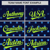 Custom Navy Neon Green-White Raglan Sleeve Personalized Star Print Authentic Baseball Jersey