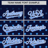 Custom Navy Light Blue-White Raglan Sleeve Personalized Star Print Authentic Baseball Jersey
