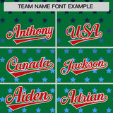 Custom Kelly Green Red-White Raglan Sleeve Personalized Star Print Authentic Baseball Jersey