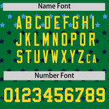 Custom Kelly Green Gold-White Raglan Sleeve Personalized Star Print Authentic Baseball Jersey