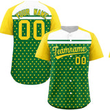 Custom Kelly Green Gold-White Raglan Sleeve Personalized Star Print Authentic Baseball Jersey