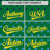 Custom Kelly Green Gold-White Raglan Sleeve Personalized Star Print Authentic Baseball Jersey