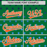 Custom Kelly Green Orange-White Raglan Sleeve Personalized Star Print Authentic Baseball Jersey