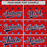 Custom Red Navy-White Raglan Sleeve Personalized Star Print Authentic Baseball Jersey