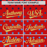 Custom Red Old Gold-White Raglan Sleeve Personalized Star Print Authentic Baseball Jersey