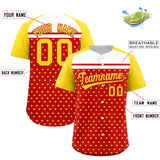 Custom Red Gold-White Raglan Sleeve Personalized Star Print Authentic Baseball Jersey
