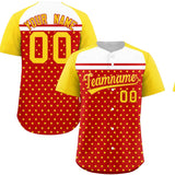 Custom Red Gold-White Raglan Sleeve Personalized Star Print Authentic Baseball Jersey