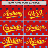 Custom Red Gold-White Raglan Sleeve Personalized Star Print Authentic Baseball Jersey
