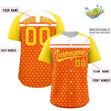 Custom Orange Gold-White Raglan Sleeve Personalized Star Print Authentic Baseball Jersey
