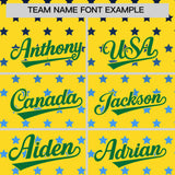 Custom Gold Kelly Green-White Raglan Sleeve Personalized Star Print Authentic Baseball Jersey