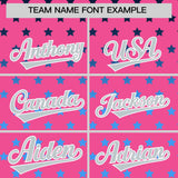 Custom Pink Silver-White Raglan Sleeve Personalized Star Print Authentic Baseball Jersey