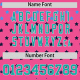 Custom Pink Aqua-White Raglan Sleeve Personalized Star Print Authentic Baseball Jersey