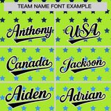 Custom Neon Green Black-White Raglan Sleeve Personalized Star Print Authentic Baseball Jersey