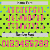 Custom Neon Green Pink-White Raglan Sleeve Personalized Star Print Authentic Baseball Jersey