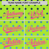 Custom Neon Green Pink-White Raglan Sleeve Personalized Star Print Authentic Baseball Jersey