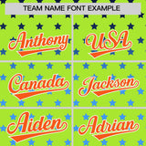 Custom Neon Green Orange-White Raglan Sleeve Personalized Star Print Authentic Baseball Jersey