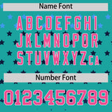 Custom Aqua Pink-White Raglan Sleeve Personalized Star Print Authentic Baseball Jersey