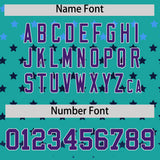 Custom Aqua Purple-White Raglan Sleeve Personalized Star Print Authentic Baseball Jersey