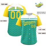 Custom Aqua Gold-White Raglan Sleeve Personalized Star Print Authentic Baseball Jersey
