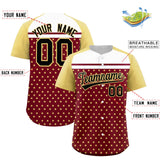 Custom Crimson Khaki-White Raglan Sleeve Personalized Star Print Authentic Baseball Jersey