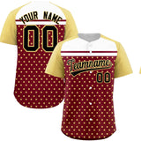 Custom Crimson Khaki-White Raglan Sleeve Personalized Star Print Authentic Baseball Jersey