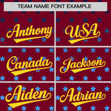 Custom Crimson Gold-White Raglan Sleeve Personalized Star Print Authentic Baseball Jersey