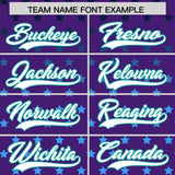 Custom Purple Aqua-White Raglan Sleeve Personalized Star Print Authentic Baseball Jersey
