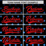 Custom Black Red-White Raglan Sleeve Personalized Star Print Authentic Baseball Jersey