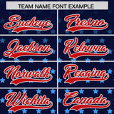 Custom Navy Red-White Raglan Sleeve Personalized Star Print Authentic Baseball Jersey