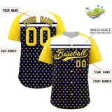 Custom Navy Gold-White Raglan Sleeve Personalized Star Print Authentic Baseball Jersey