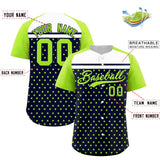 Custom Navy Neon Green-White Raglan Sleeve Personalized Star Print Authentic Baseball Jersey