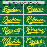 Custom Kelly Green Gold-White Raglan Sleeve Personalized Star Print Authentic Baseball Jersey