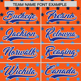 Custom Orange Royal-White Raglan Sleeve Personalized Star Print Authentic Baseball Jersey