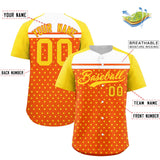 Custom Orange Gold-White Raglan Sleeve Personalized Star Print Authentic Baseball Jersey