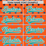 Custom Orange Aqua-White Raglan Sleeve Personalized Star Print Authentic Baseball Jersey