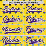 Custom Gold Purple-White Raglan Sleeve Personalized Star Print Authentic Baseball Jersey