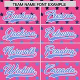 Custom Pink Light Blue-White Raglan Sleeve Personalized Star Print Authentic Baseball Jersey